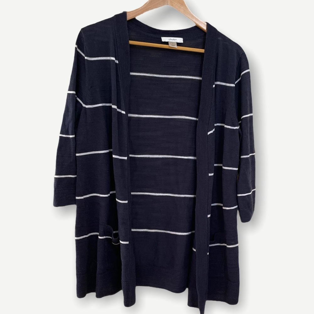 CJ Banks Navy and White Striped Cardigan